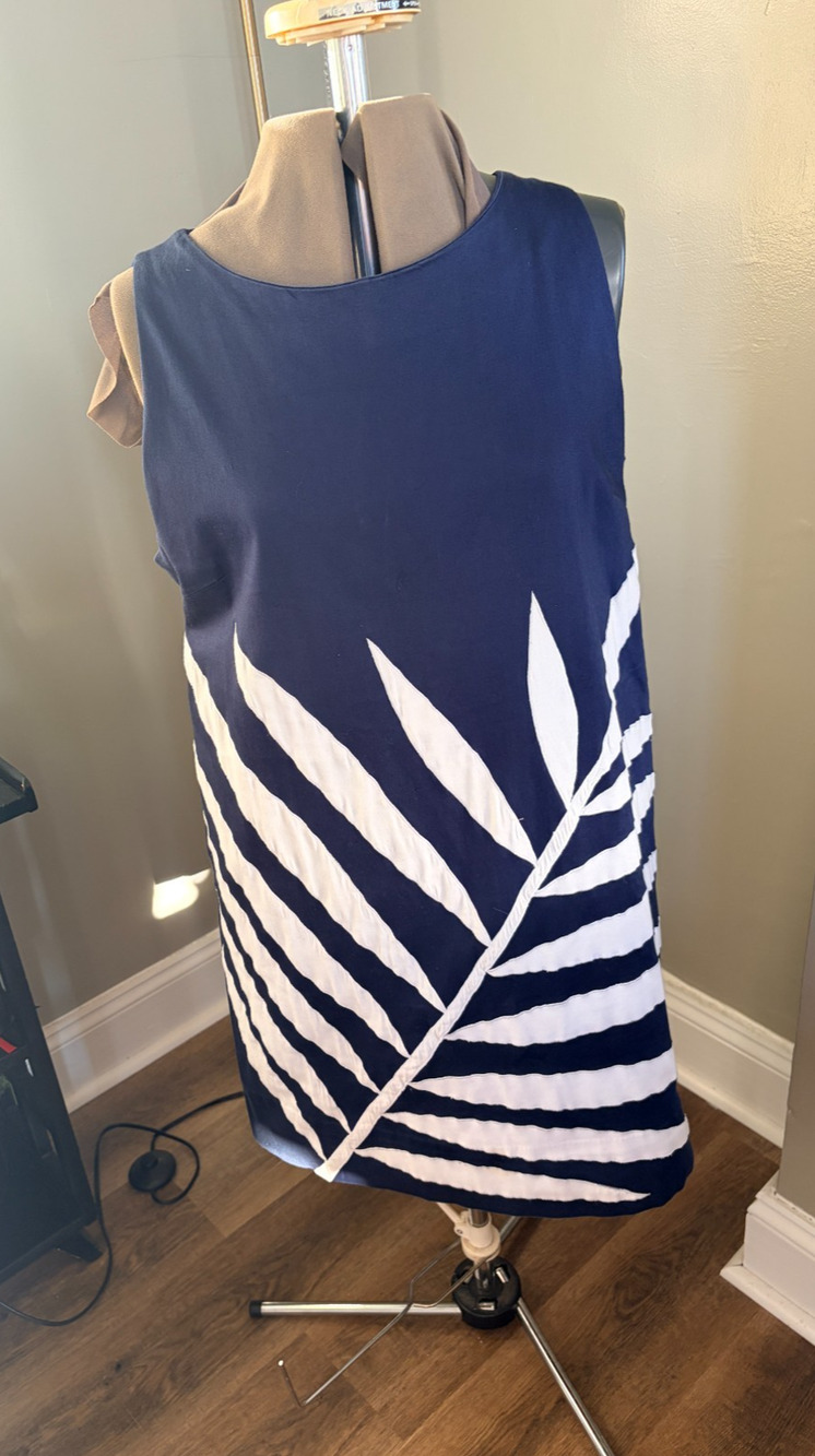 Gretchen Scott Navy Palm Print Dress Women's Large